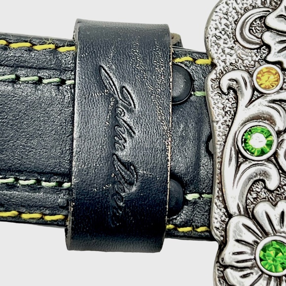 John Deere women's Black Embossed Leather Belt with Rhinestone Buckle sz XL NWOT - Picture 10 of 16